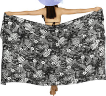 Load image into Gallery viewer, LA LEELA Printed BLACK Beach Sarong for Women Beach Wrap Cover Up for Swimsuit - ONE SIZE