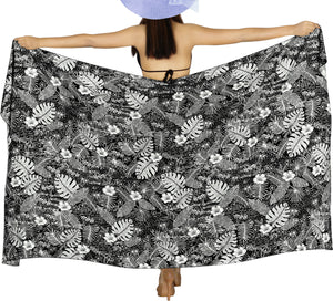 LA LEELA Printed BLACK Beach Sarong for Women Beach Wrap Cover Up for Swimsuit - ONE SIZE