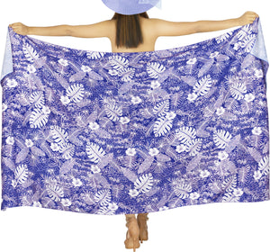 LA LEELA Printed Blue Beach Sarong for Women Beach Wrap Cover Up for Swimsuit - ONE SIZE
