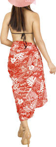 LA LEELA Printed RED Beach Sarong for Women Beach Wrap Cover Up for Swimsuit - ONE SIZE