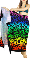 Load image into Gallery viewer, LA LEELA Black Printed Beach Sarong for Women Beach Wrap Cover Up for Swimsuit - ONE SIZE