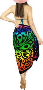 LA LEELA Black Printed Beach Sarong for Women Beach Wrap Cover Up for Swimsuit - ONE SIZE