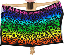 Load image into Gallery viewer, LA LEELA Black Printed Beach Sarong for Women Beach Wrap Cover Up for Swimsuit - ONE SIZE