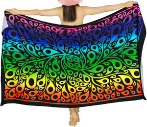 LA LEELA Black Printed Beach Sarong for Women Beach Wrap Cover Up for Swimsuit - ONE SIZE