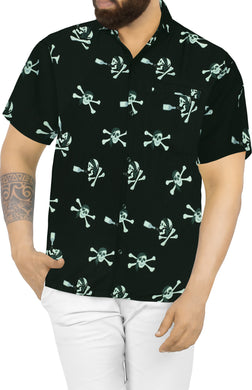 La Leela Halloween Men's Skull Printed Black Shirt