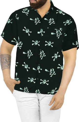 La Leela Halloween Men's Skull Printed Black Shirt