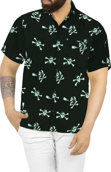 La Leela Halloween Men's Skull Printed Black Shirt