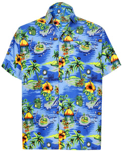 LA LEELA Shirt Casual Button Down Short Sleeve Beach Shirt Men Aloha Pocket 173