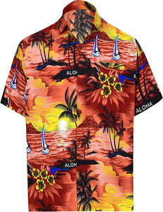 LA LEELA Shirt Casual Button Down Short Sleeve Beach Shirt Men Aloha Pocket 173