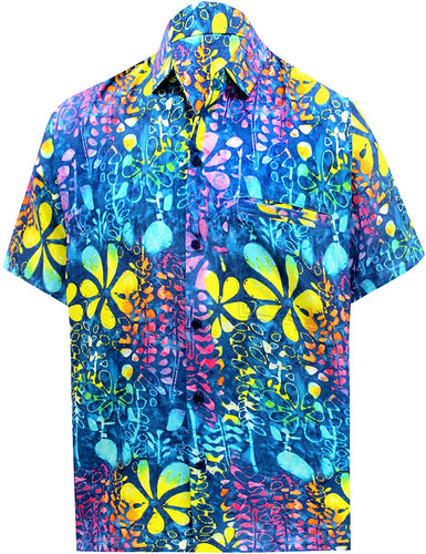 LA LEELA Shirt Casual Button Down Short Sleeve Beach Floral Printed Shirt Men Pocket HD Blue