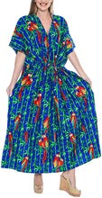 Load image into Gallery viewer, La Leela Soft Likre Kimono Hibiscus Beach Casual Nightwear Long Caftan Dress