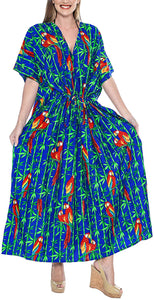 La Leela Soft Likre Kimono Hibiscus Beach Casual Nightwear Long Caftan Dress