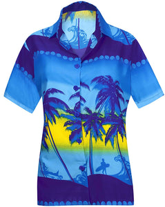 LA LEELA Women Hawaiian Beach Blouse Button Down Camp Casual Shirt Tropical
