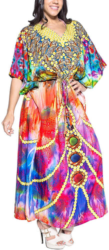 LA LEELA Women's Plus Size HD Designer Drawstring Caftan Dress Fits L-4X