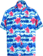 Load image into Gallery viewer, LA LEELA Hawaiian Shirt for Men Short Sleeve Front-Pocket Beach Palm Tree Blue