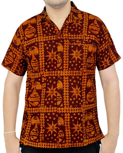 LA LEELA Shirt Casual Button Down Short Sleeve Beach Shirt Men Pocket Batik 24