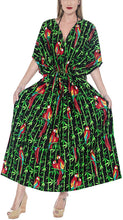 Load image into Gallery viewer, La Leela Soft Likre Kimono Hibiscus Beach Casual Nightwear Long Caftan Dress