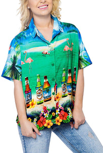 Women Hawaiian Shirt Aloha Boho Holiday Beach Top Blouses Tank Casual Button Up