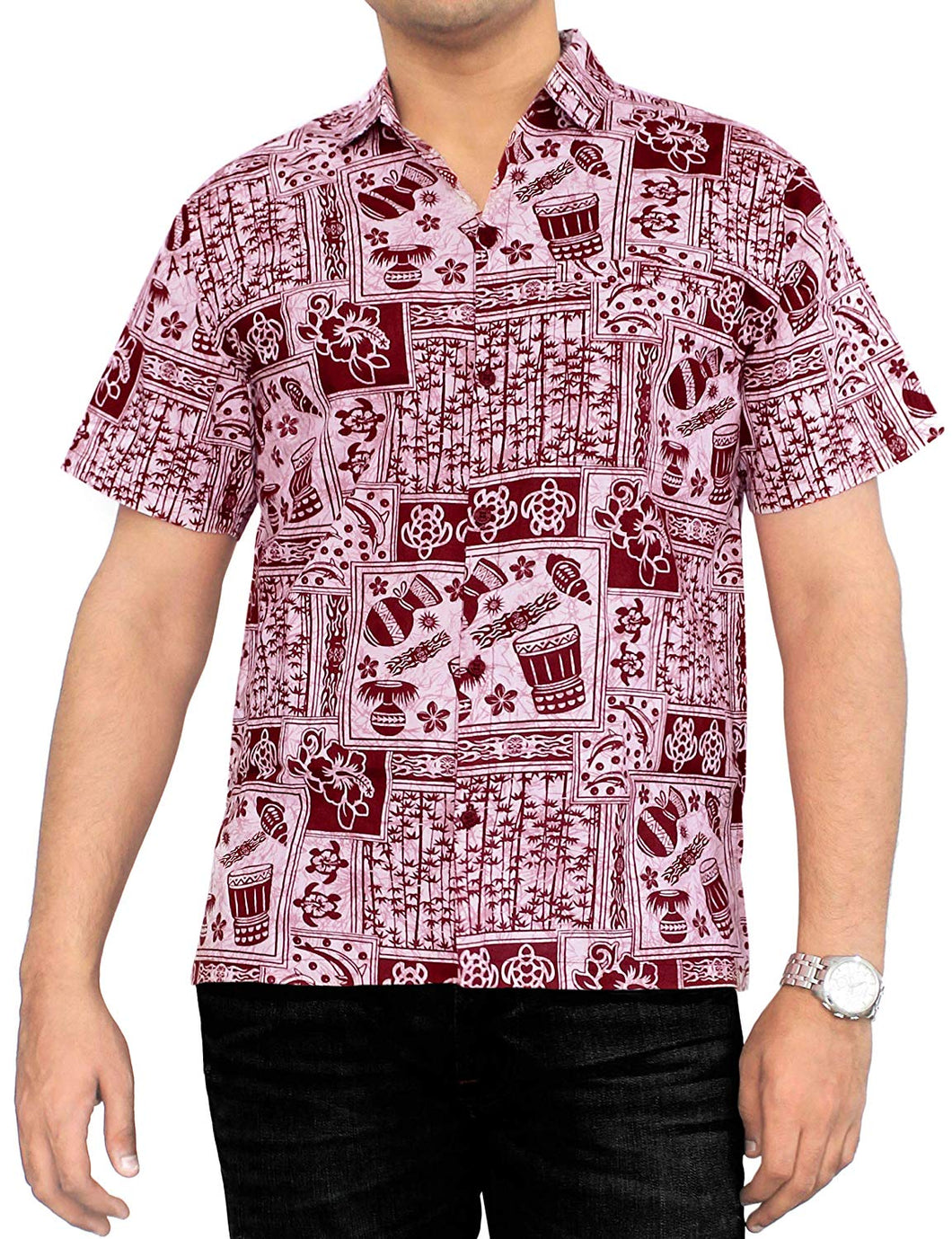 LA LEELA Shirt Casual Button Down Short Sleeve Beach Shirt Men Aloha Pocket 14