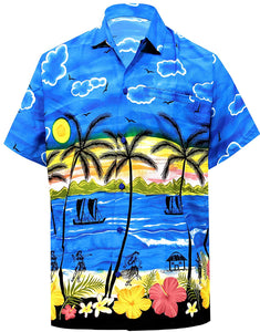 LA LEELA Shirt Casual Button Down Short Sleeve Beach Shirt Men Aloha Pocket 166