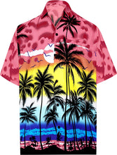 Load image into Gallery viewer, LA LEELA Hawaiian Shirt for Men Short Sleeve Front-Pocket Beach Palm Tree Blue