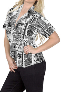LA LEELA Women's Summer Beach Button Down Short Sleeve Camp Casual Blouse Turtle